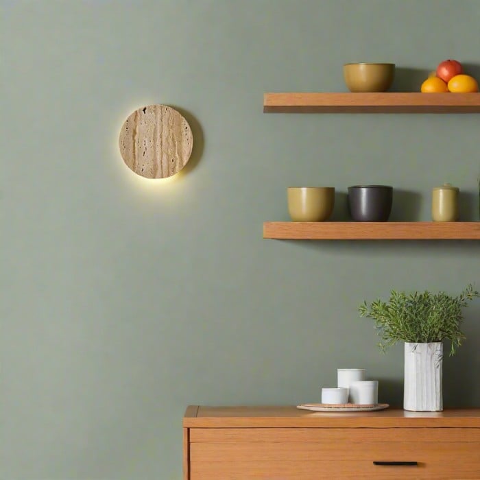 Japanse Wabi Sabi wandlamp van natuurlijk travertijnsteen HL3431