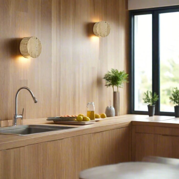 Japanse Wabi Sabi wandlamp van natuurlijk travertijnsteen HL3431