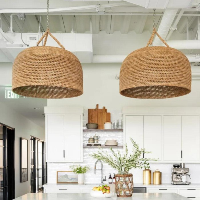 Hanglamp HL3383 van natuurlijk rotan met Japanse uitstraling