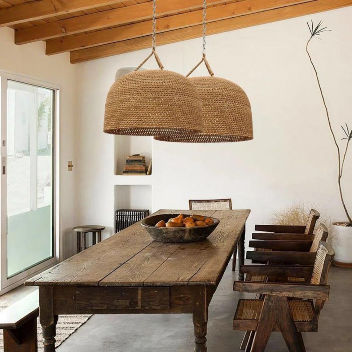 Hanglamp HL3383 van natuurlijk rotan met Japanse uitstraling