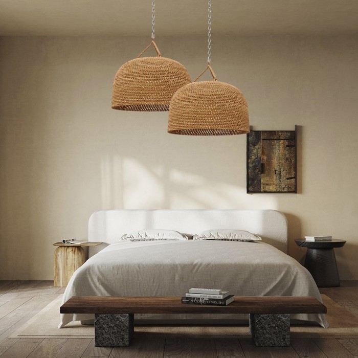 Hanglamp HL3383 van natuurlijk rotan met Japanse uitstraling