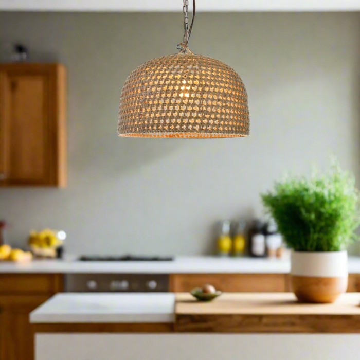 Hanglamp HL3383 van natuurlijk rotan met Japanse uitstraling