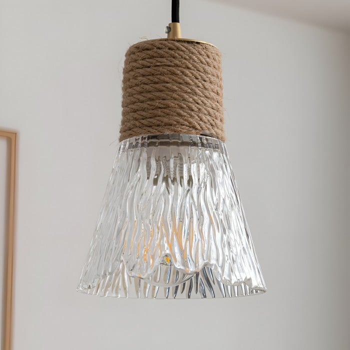 Suspension en verre et corde de chanvre nordique HL3491