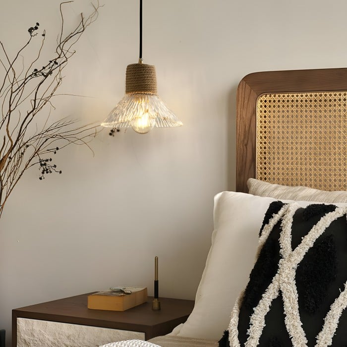 Suspension en verre et corde de chanvre nordique HL3491