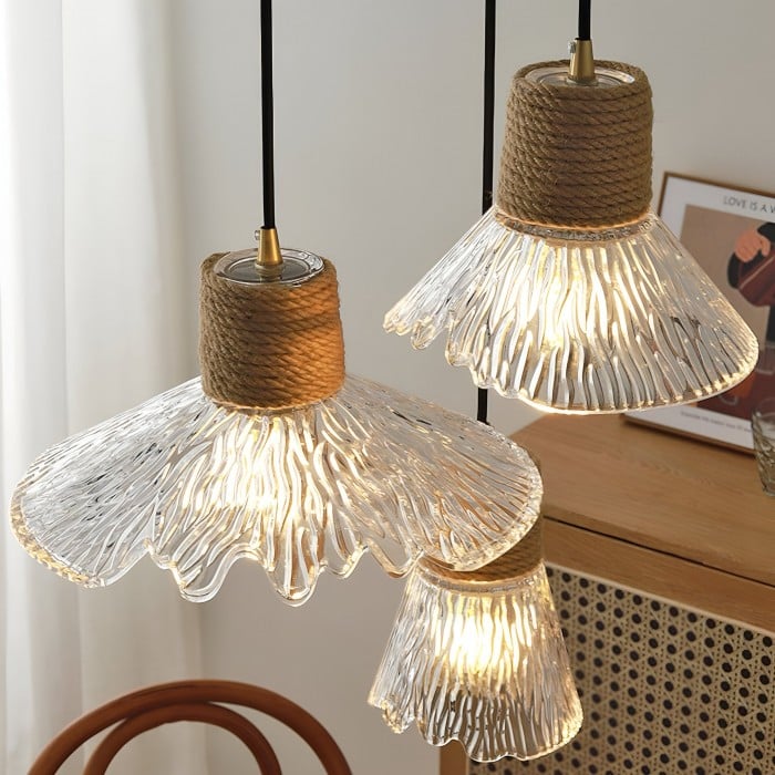 Suspension en verre et corde de chanvre nordique HL3491