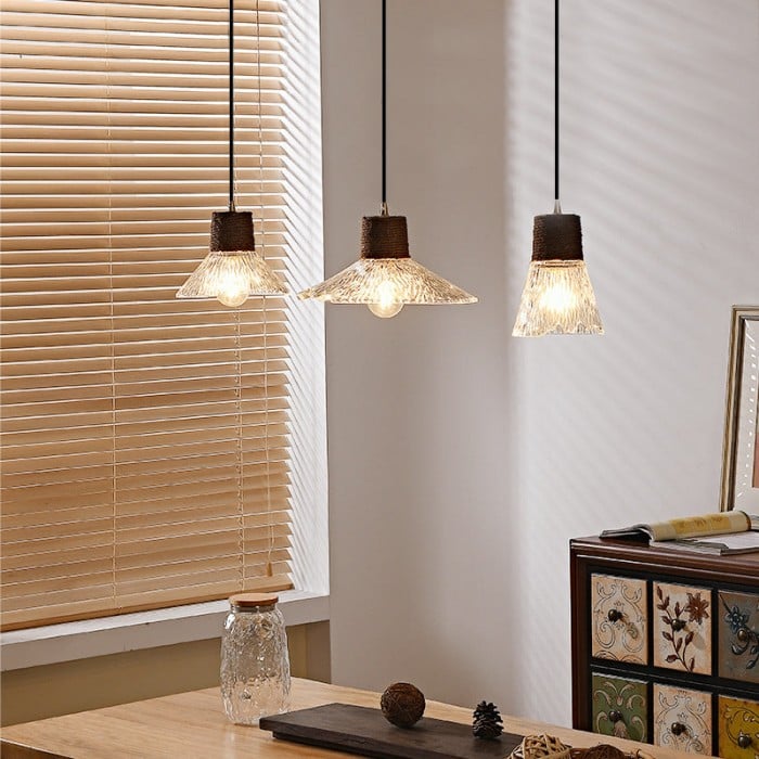 Suspension en verre et corde de chanvre nordique HL3491