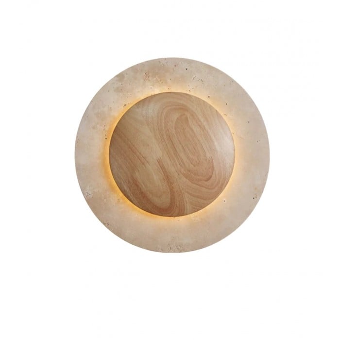 Round Travertine Wood Wall Light HL3433