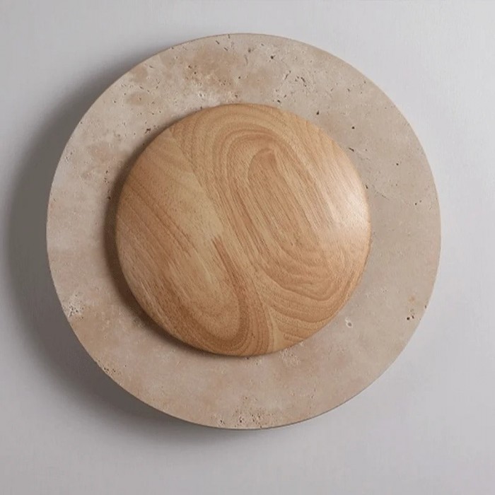 Round Travertine Wood Wall Light HL3433
