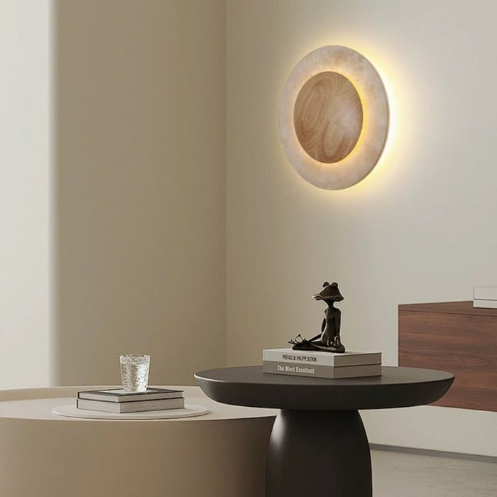 Round Travertine Wood Wall Light HL3433