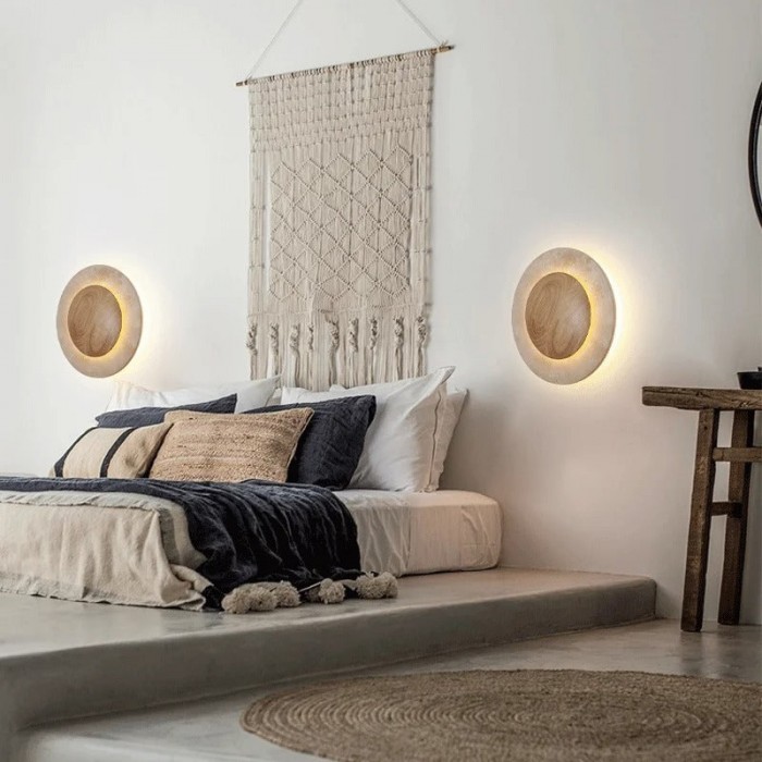 Round Travertine Wood Wall Light HL3433