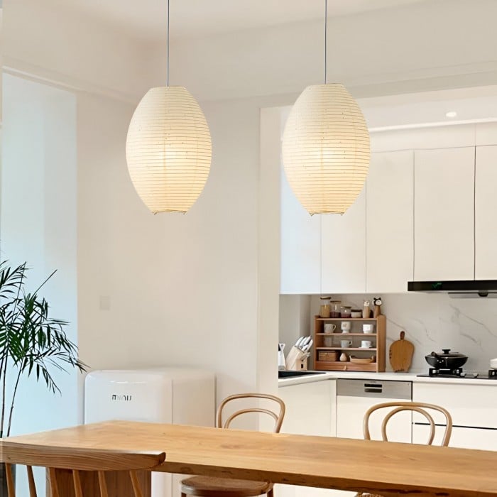 Traditional Japandi Wabi-Sabi Elliptical Paper Pendant Light HL3495