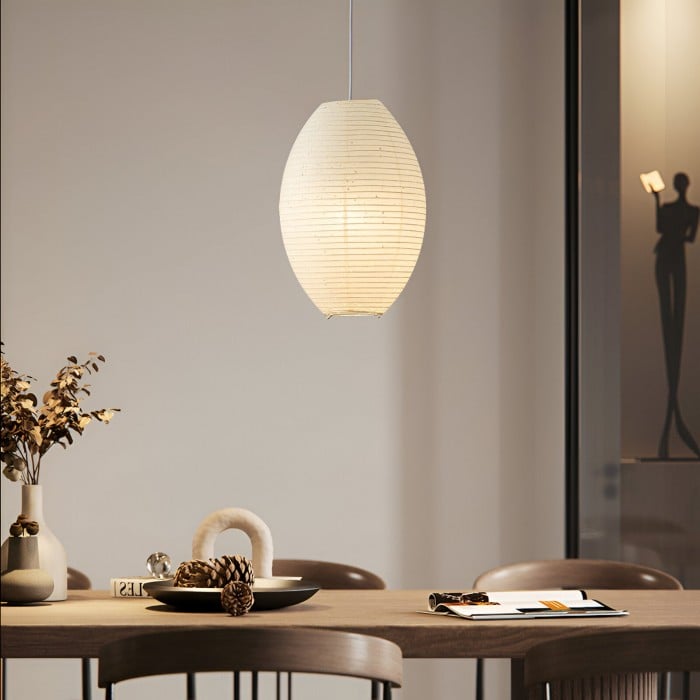 Traditional Japandi Wabi-Sabi Elliptical Paper Pendant Light HL3495