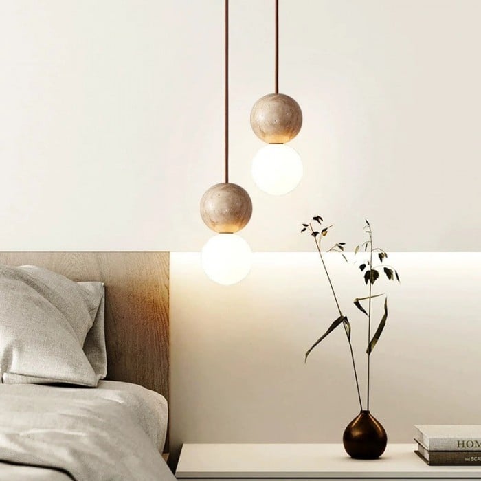 Travertine Stone Cream Retro Minimalist LED Pendant Light HL3466