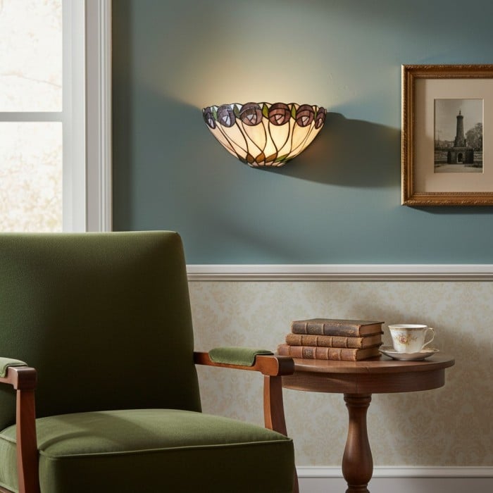Lampada da parete Tiffany di TF Hutchinson – Elegante lampada Art Déco perfetta per il corridoio HL2179