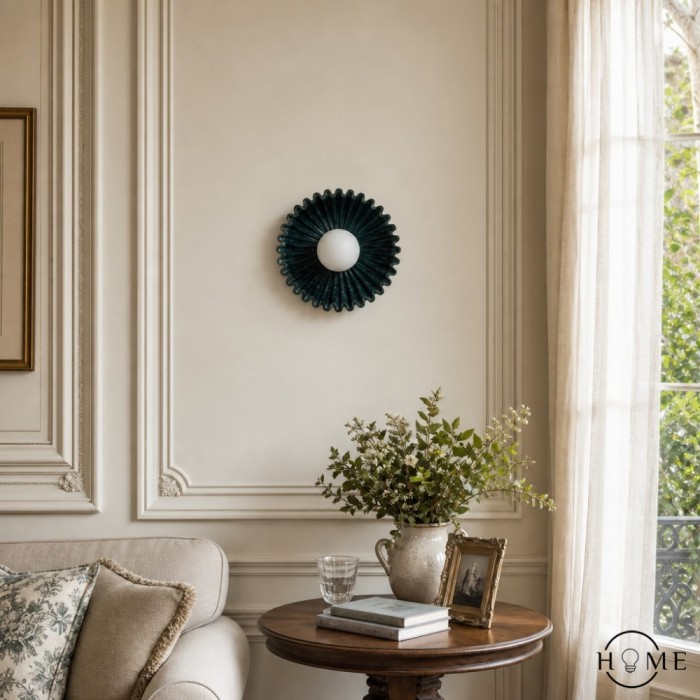 Lampada da parete a forma di fiore in ceramica con paralume in plastica HL375