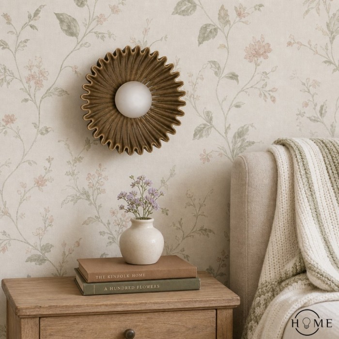 Lampada da parete a forma di fiore in ceramica con paralume in plastica HL375