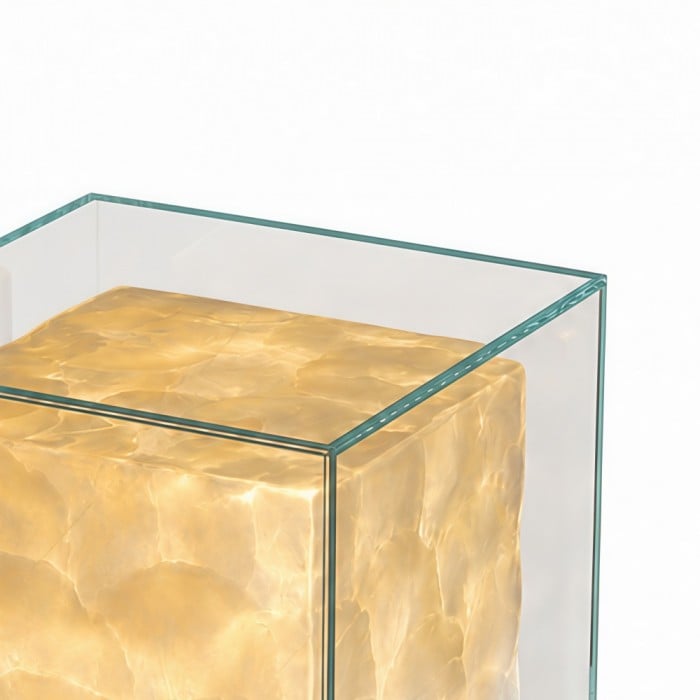 Beamira Mica and Shell Table Lamp - Modern Square Shade Accent Light for Bedroom HL3526