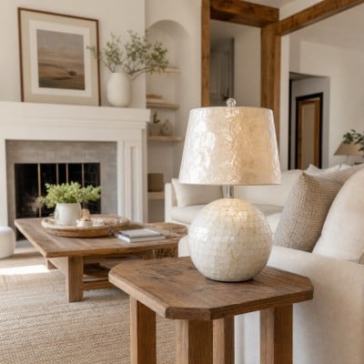 Beamira Natural Shell Mica Table Lamp - Handmade Crafted for Bedroom or Living Room HL3530