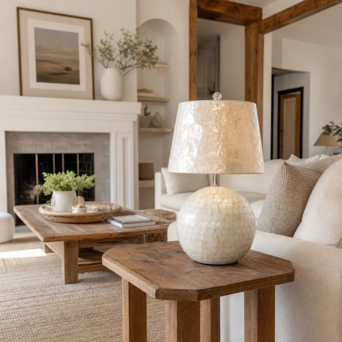 Beamira Natural Shell Mica Table Lamp - Handmade Crafted for Bedroom or Living Room HL3530