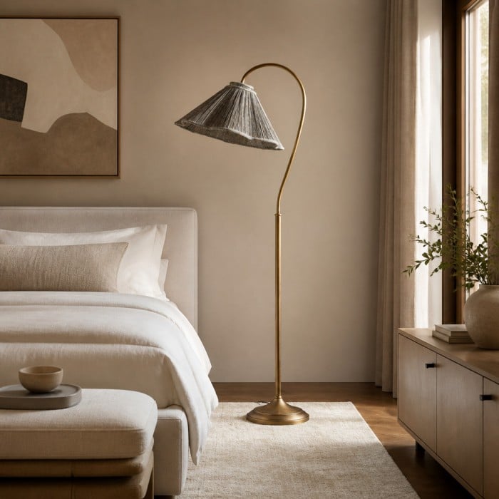 Veslin Elegant Floral Gooseneck Floor Lamp - Floral Linen Shade Lamp for Living Room HL3536
