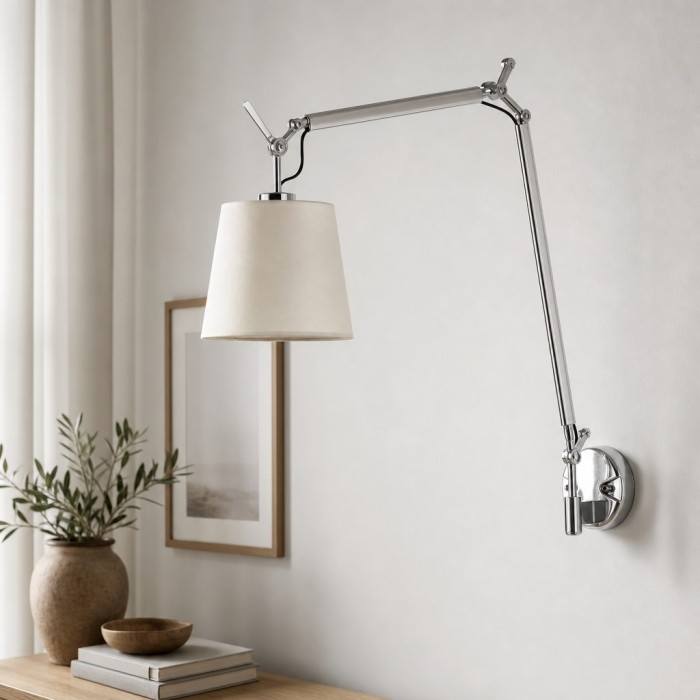 Lunavera Moderne Wandleuchte mit verstellbarem Arm und Schirm aus Capiz-Muscheln oder Stoff für das Schlafzimmer HL3542