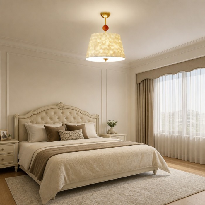 Lunavera Vintage Capiz Shell Ceiling Light with Wooden Accent for Bedroom Dining Room HL3551