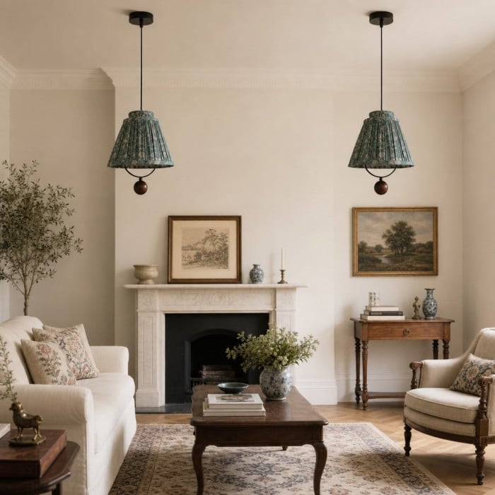Solmire Decorative Floral Fabric Pendant Light - Metal Accent Hanging Lamp for Living Room and Dining Room HL3561
