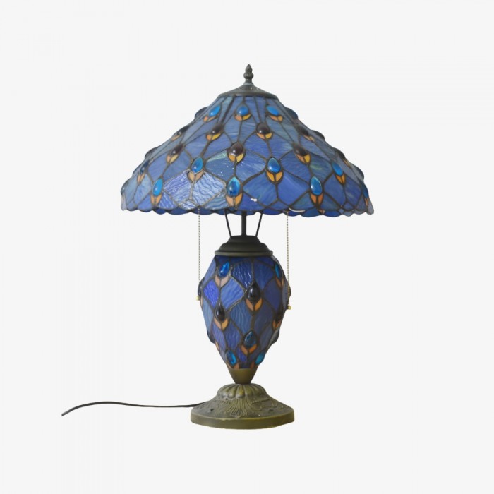 TF Tivanny Art Deco Stained Glass Table Lamp - Vintage Style for Bedroom or Living Room HL3566