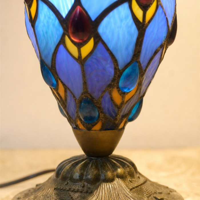 TF Tivanny Art Deco Stained Glass Table Lamp - Vintage Style for Bedroom or Living Room HL3566