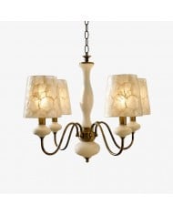 Solmire Rustic Chandelier - Wooden Mental Frame with Fabric Shades for Living Room HL3538
