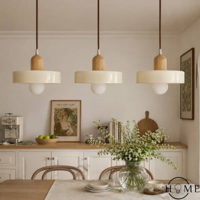Lampa Wisząca Morandi Glass – Wood Disc Design HL1047