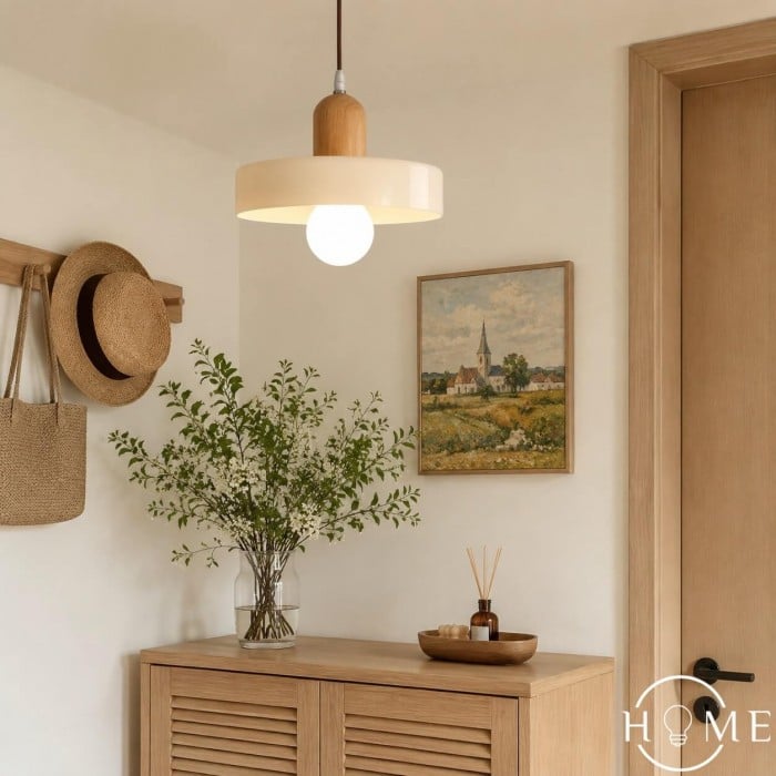 Morandi Glass Pendant Light - Wood Disc Design HL1047