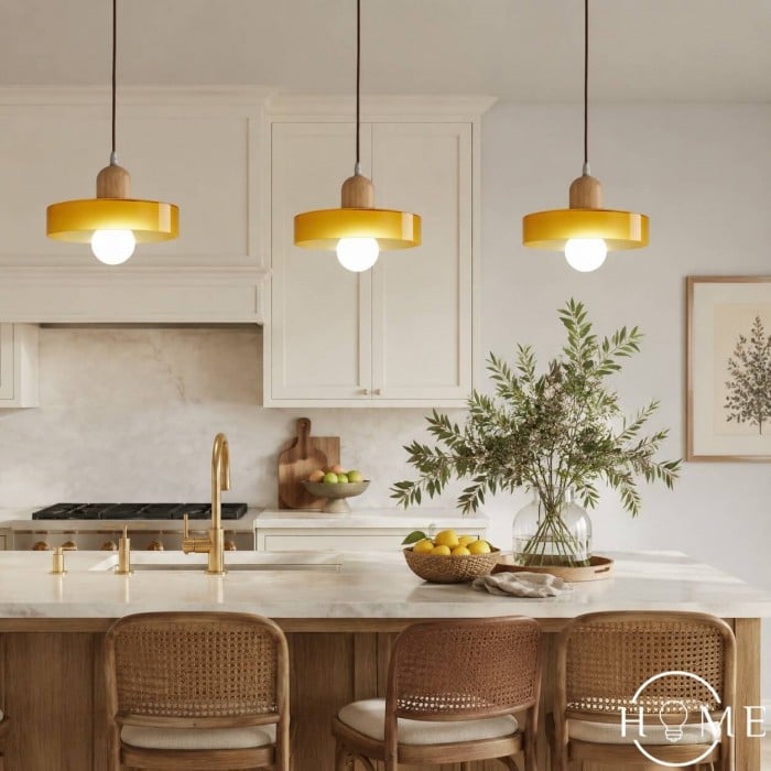 Morandi Glass Pendant Light - Wood Disc Design HL1047