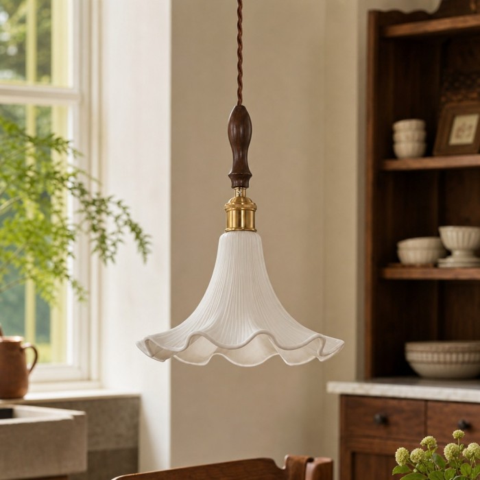 Cazelle Fransk Vintage Blommig Pendellampa - Retro Blommig Hänglampa för Sovrum och Hall HL3590
