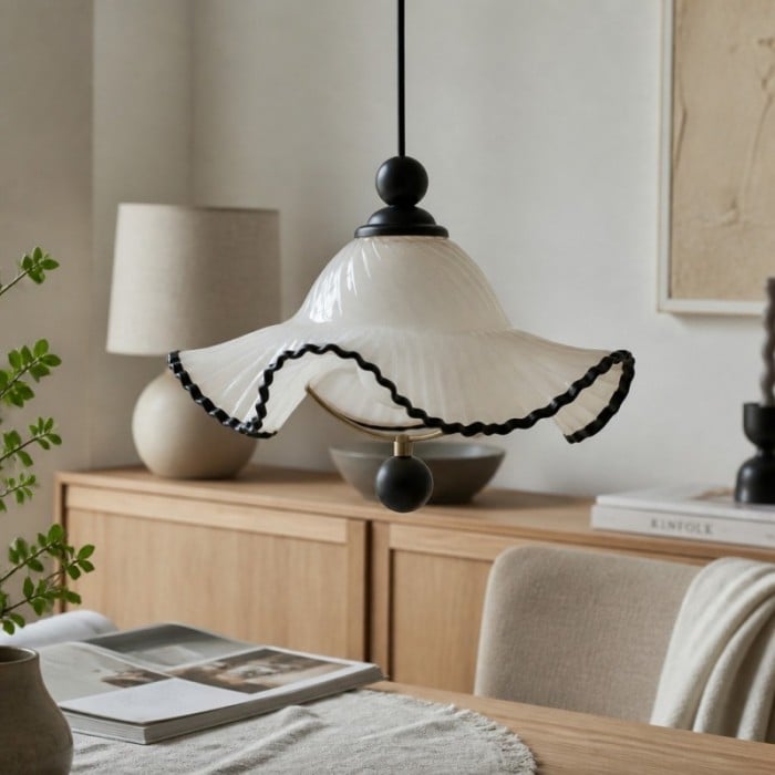 Cazelle Fransk Vintage Wave Pendellampa - Mjukt Stämningsfull Pendellampa för Inomhusbruk HL3591
