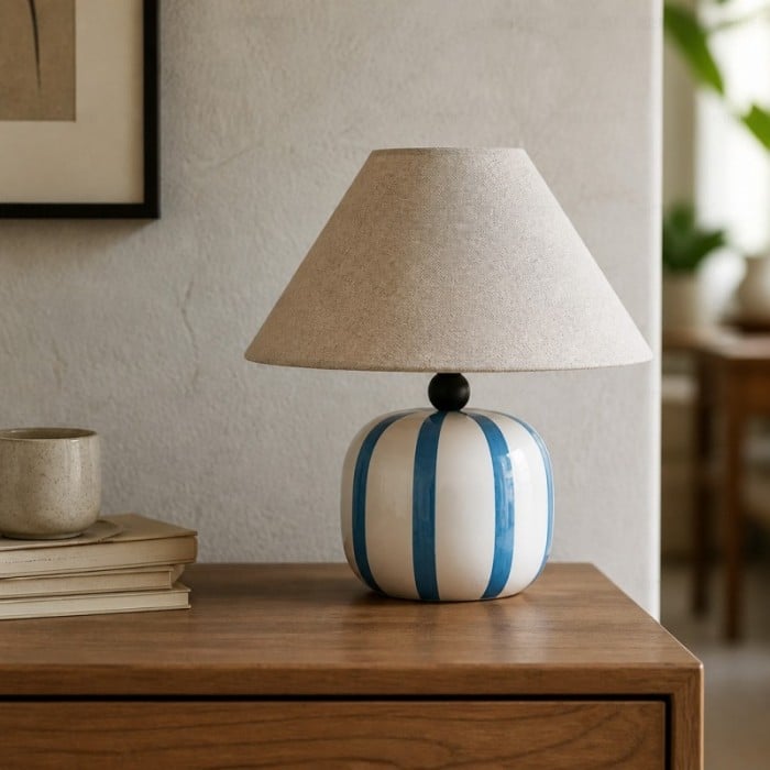 Ceruna Keramik-Tischleuchte mit Stoffschirm – Moderne, minimalistische Leuchte für Lese- oder Loungebereiche HL3611