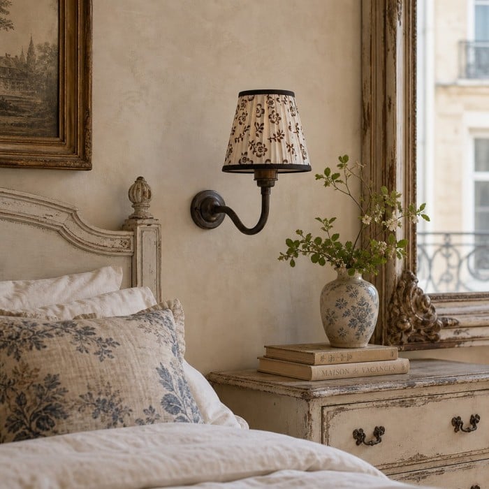 Cottaloy Vintage Wandleuchte mit gebogenem Arm aus Stoff für Wohn- oder Schlafzimmer HL3579