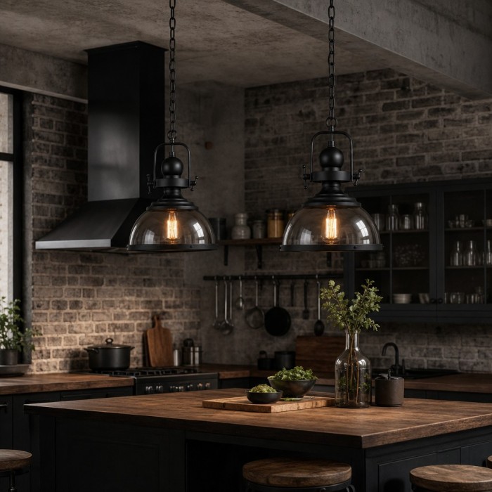 Ivoran Industrial Metall-Pendelleuchte aus Rauchglas - Geeignet für Kücheninseln HL3575