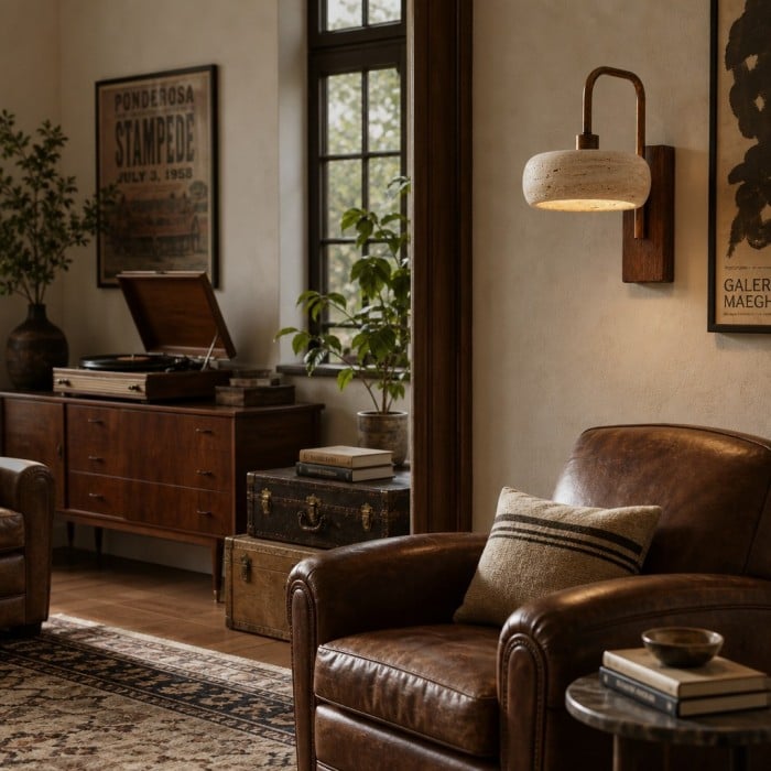 Travira Wabi Sabi Travertin-Wandleuchte - Vintage für Schlaf- oder Wohnzimmer HL3576
