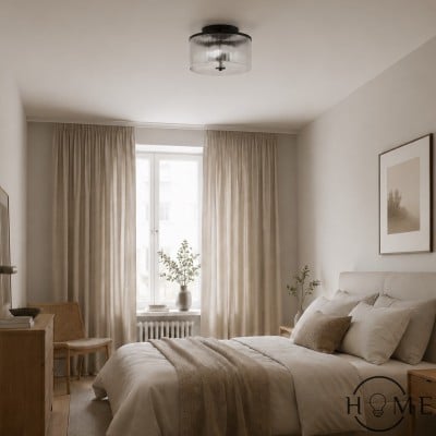 Plafondlamp van geribbeld glas in trommelvorm - Vintage Farmhouse Flush Mount HL1812