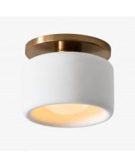Lámpara de techo Dumora Linen Drum - Lámpara empotrada de hierro con pantalla de tela HL1571
