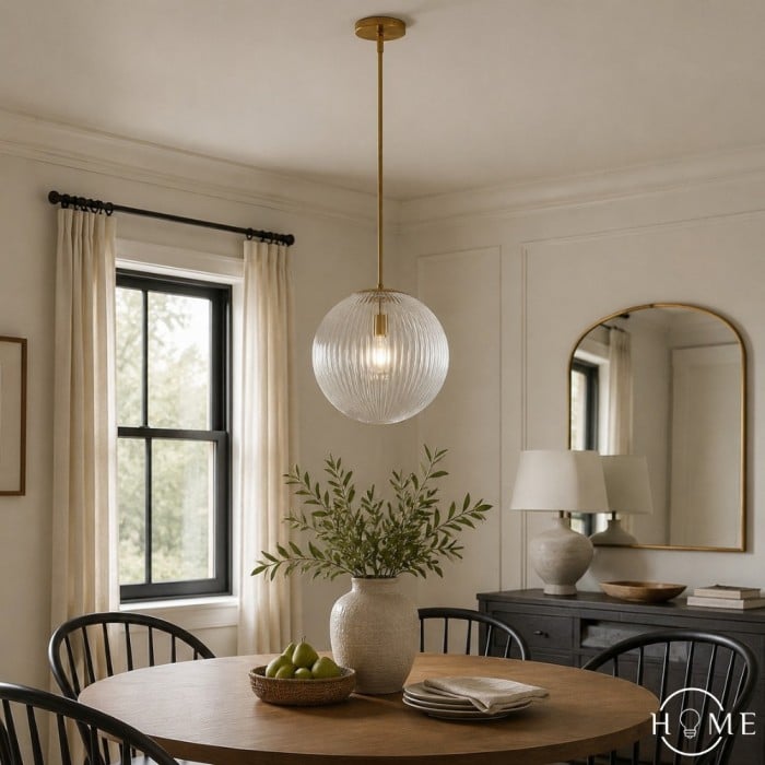 Bravira Ribbed Glass Pendant Light - Elegant Kitchen Island Lamp HL1551