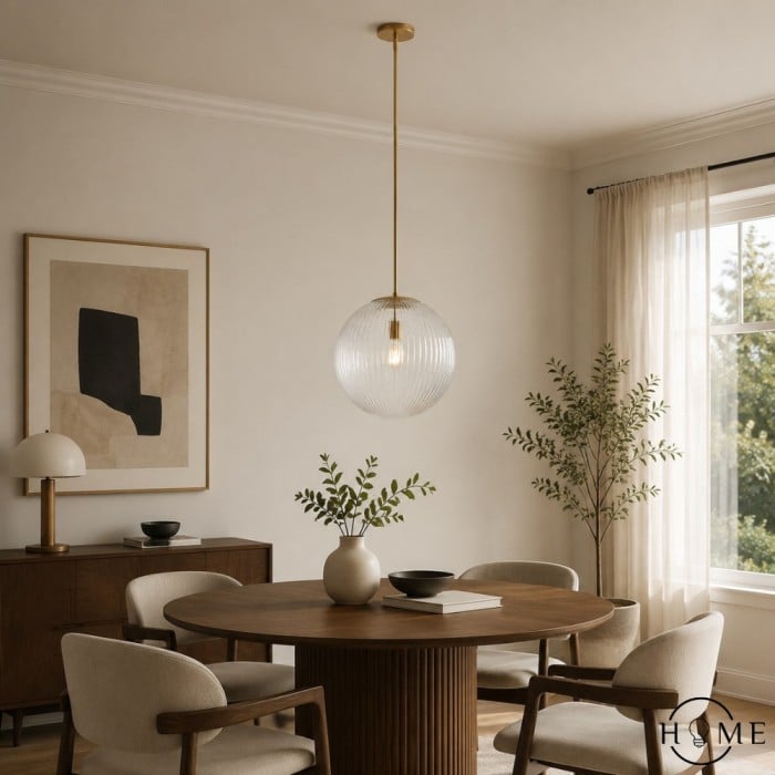 Bravira Ribbed Glass Pendant Light - Elegant Kitchen Island Lamp HL1551