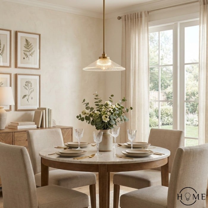 Bravira Ribbed Glass Pendant Light - Elegant Kitchen Island Lamp HL1551