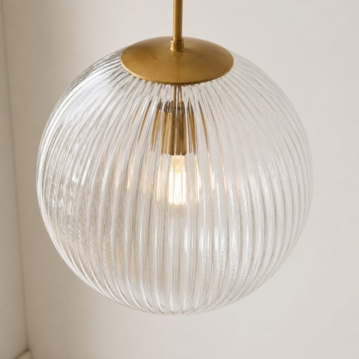 Bravira Ribbed Glass Pendant Light - Elegant Kitchen Island Lamp HL1551