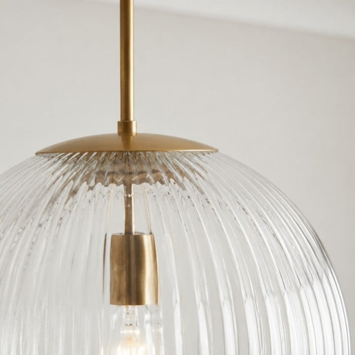 Bravira Ribbed Glass Pendant Light - Elegant Kitchen Island Lamp HL1551