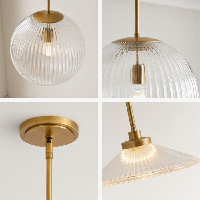 Bravira Ribbed Glass Pendant Light - Elegant Kitchen Island Lamp HL1551