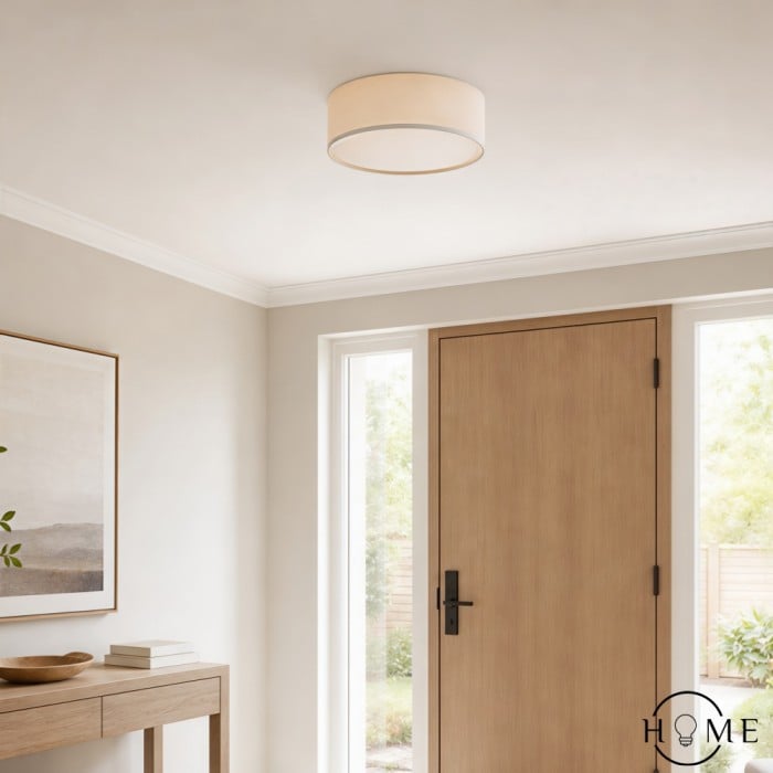 Lámpara de techo Dumora Linen Drum - Lámpara empotrada de hierro con pantalla de tela HL1571