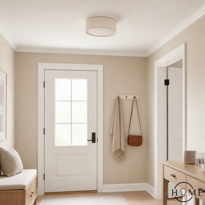 Lámpara de techo Dumora Linen Drum - Lámpara empotrada de hierro con pantalla de tela HL1571