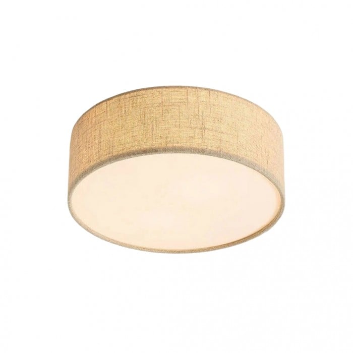 Lámpara de techo Dumora Linen Drum - Lámpara empotrada de hierro con pantalla de tela HL1571